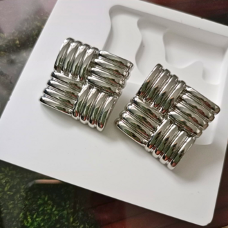 Silver Kare Retro Küpe