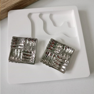 Silver Kare Retro Küpe