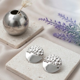 Silver Yuvarlak Ezme Plaka Küpe