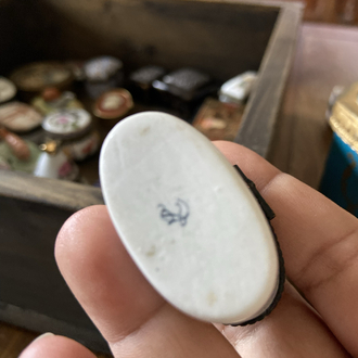 Vintage Desenli El Boyama Oval Porselen Minyatür Kutu