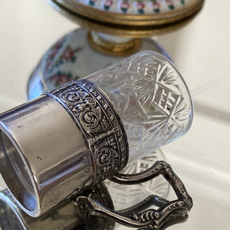 İtalyan 800 Ayar Gümüş Zarflı El Kesim Kristal Likör Kadehi
