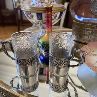 İtalyan 800 Ayar Gümüş Zarflı El Kesim Kristal Likör Kadehi