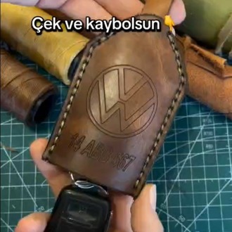 Anahtalık Keseli - Hakiki Deri - El Dikişi - Kişiye özel basklılı