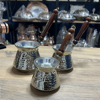 Dövme Bakır Nikelli Cezve Takımı