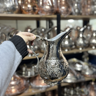 Çiçek Desenli Nikelli Bakır Sürahi