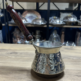 Kabartma Nakışlı Nikelli Bakır Cezve No:2