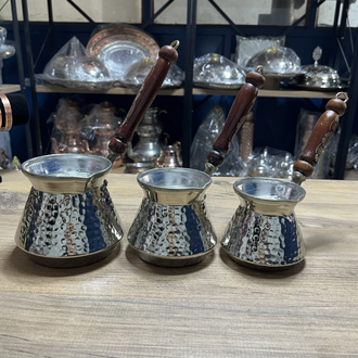 Dövme Bakır Nikelli Cezve Takımı