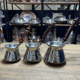 Dövme Bakır Nikelli Cezve Takımı