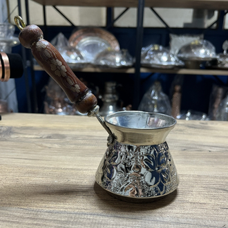 Kabartma Nakışlı Nikelli Bakır Cezve No:1