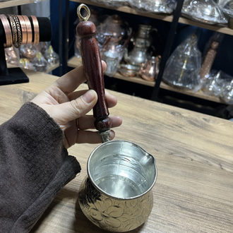 Kabartma Nakışlı Nikelli Bakır Cezve No:2