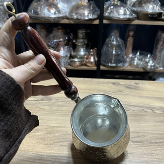 Kabartma Nakışlı Nikelli Bakır Cezve No: 3