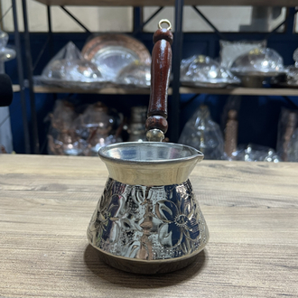 Kabartma Nakışlı Nikelli Bakır Cezve No:2