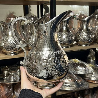 Çiçek Desenli Nikelli Bakır Sürahi