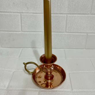 Kenarı Dövme Bakır Mumluk