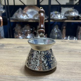 Kabartma Nakışlı Nikelli Bakır Cezve No:1