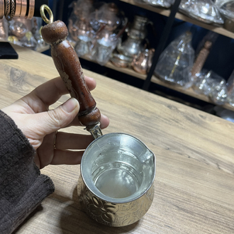Kabartma Nakışlı Nikelli Bakır Cezve No:1