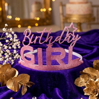 Birthday girl yatay model pembe simli taç