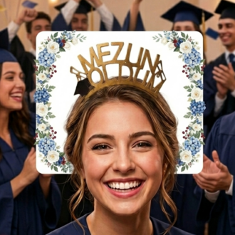 Mezuniyet tasarımlı simli altın taç