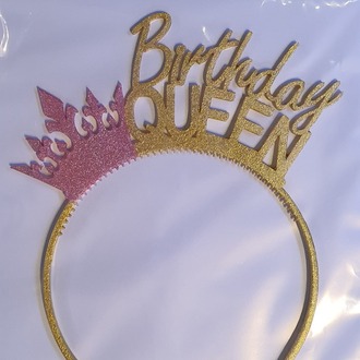 Birthday queen tasarımlı altın simli pembe taçlı model 