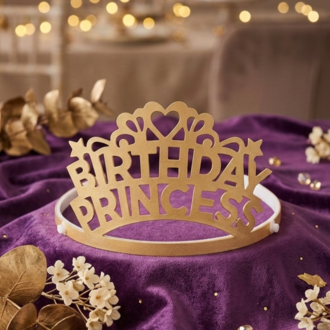 Birthday princess yatay model simli altın taç