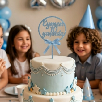 Kişiye özel yazılı yuvarlak pasta süsü simli