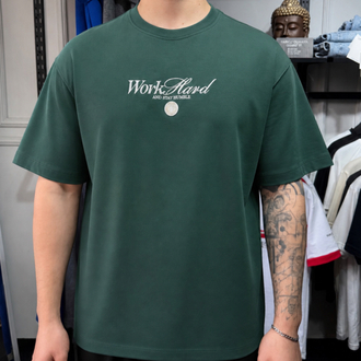 Old Money “Work Hard” Yarı Oversize T-Shirt (Yeşil)