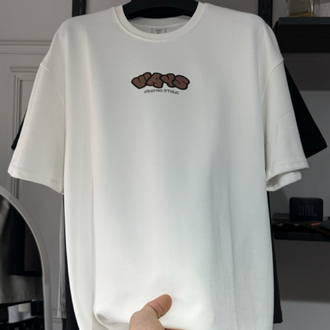 Beyaz GOOD WAYS Yarı Oversize Baskılı Erkek Tişört