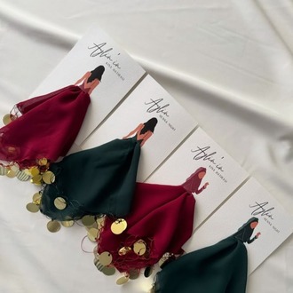 Bordo-Gold Pullu Şifon Mendil Seti - Kına | Nikah | Hediye ( 5 Adet)