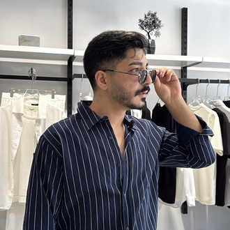 Çizgili Gömlek Oversize Lacivert