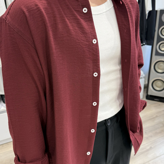 Gobiş Kumaş Gömlek Oversize Bordo