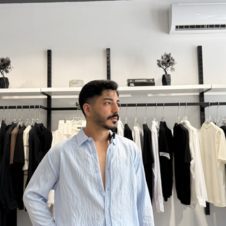 Çizgili Gömlek Oversize Bebe Mavi