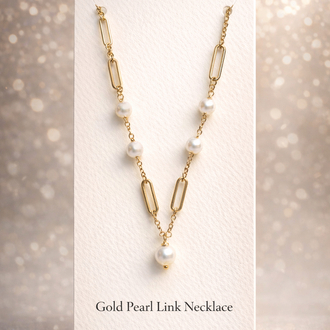 Gold Pearl Link Kolye