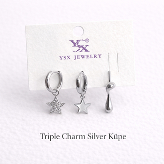Triple Charm Silver Küpe