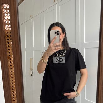 Ck Taşlı Siyah Tişört