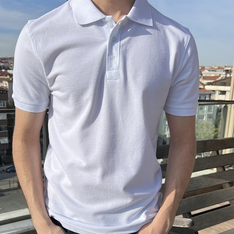 Beyaz Polo Yaka - 190 GSM pike kumaş