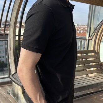 Siyah Polo Yaka - 190 GSM pike kumaş