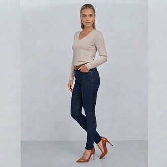 Premium Relax Fit V Yaka Uzun Kollu Tişört Bej