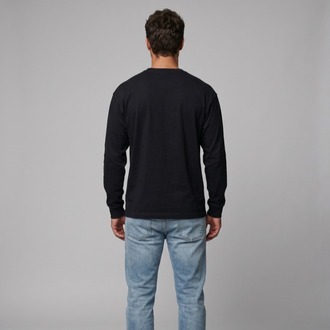 Premium Essential Siyah Yarım Oversize Uzun Kollu Tişört