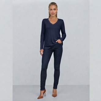 Premium Relax Fit V Yaka Uzun Kollu Tişört Lacivert