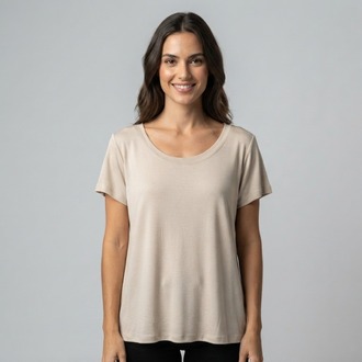 Premium Relax Fit Oval Yaka Tişört Bej