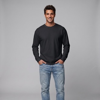 Premium Essential Siyah Yarım Oversize Uzun Kollu Tişört