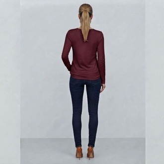 Premium Relax Fit V Yaka Uzun Kollu Tişört Bordo