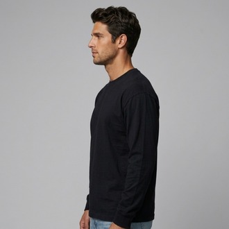 Premium Essential Siyah Yarım Oversize Uzun Kollu Tişört
