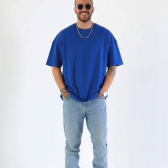 Premium Heavy Unisex Kobalt Mavi Oversize Tişört