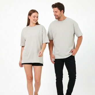 Premium Essential Unisex  Gri  Yarım Oversize Tişört