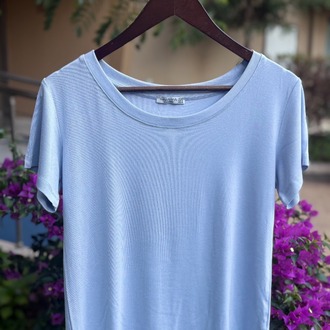 Premium Relax Fit Oval Yaka Tişört Açık Mavi