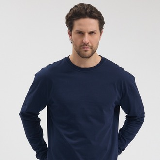 Premium Essential Lacivert Yarım Oversize Uzun Kollu Tişört