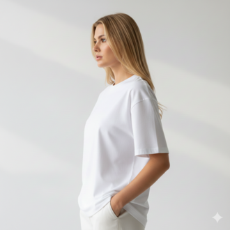 Premium Essential Unisex Beyaz Yarım Oversize Tişört