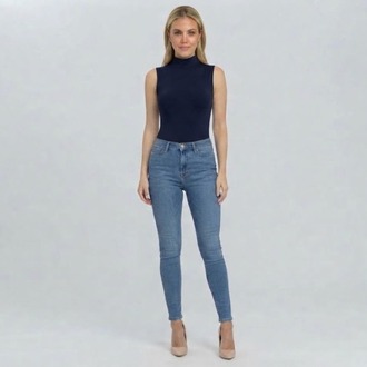 Premium Fit Dik Yaka Modal Kumaş Kolsuz Lacivert Body