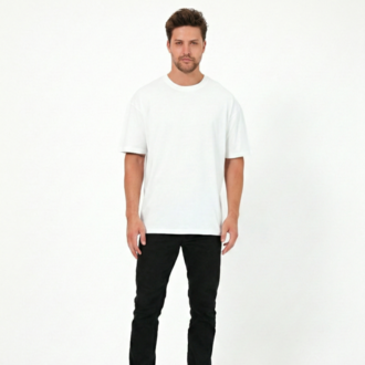 Premium Essential Unisex Beyaz Yarım Oversize Tişört